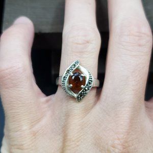 Size 6.75 Sterling Silver Unique Brown Orange Stone Ring